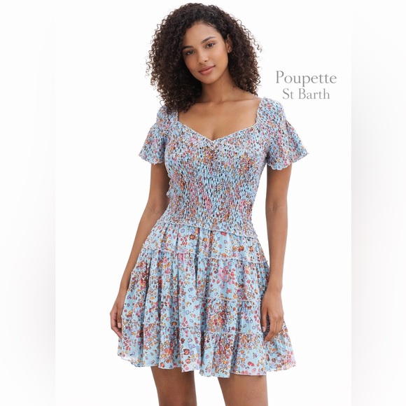Poupette St. Barth Dresses & Skirts - Poupette St Barth Soledad Mini Dress Medium Sky Blue Murrina Smocked